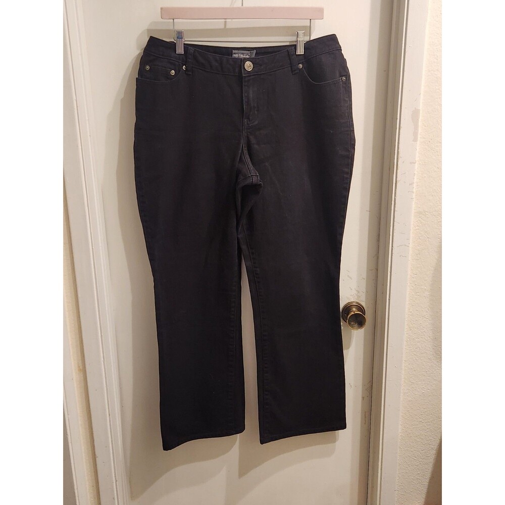 Venezia Black Denim Jeans Stretch Bootcut Red Triangle Womens Plus Size 2(36X30)